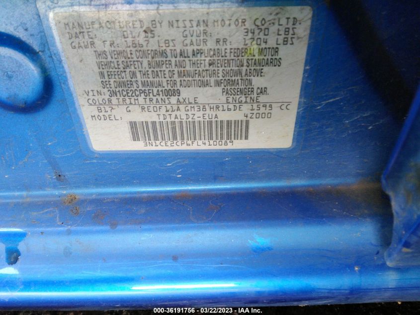 2015 NISSAN VERSA NOTE S/S PLUS/SV/SR/SL - 3N1CE2CP6FL410089