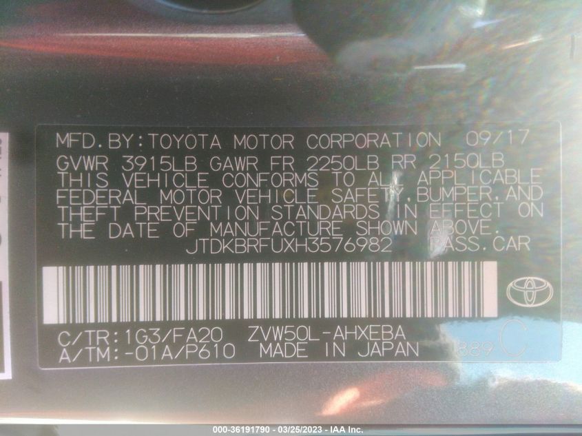 2017 TOYOTA PRIUS TWO/TWO ECO/THREE - JTDKBRFUXH3576982