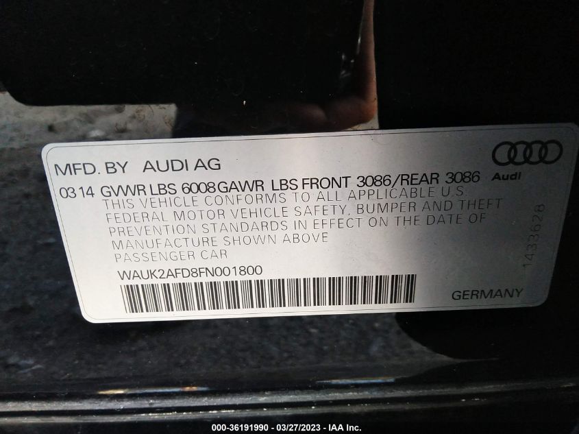 2015 AUDI S8 - WAUK2AFD8FN001800