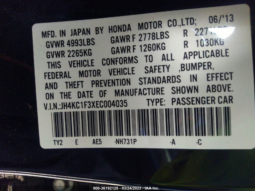 2014 ACURA RLX - JH4KC1F3XEC004035