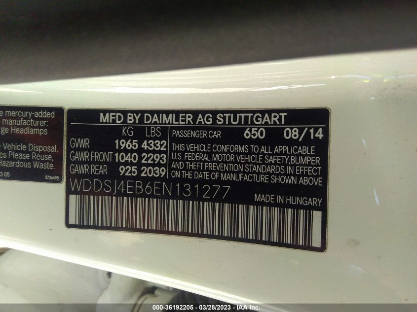 2014 MERCEDES-BENZ CLA-CLASS CLA 250 - WDDSJ4EB6EN131277