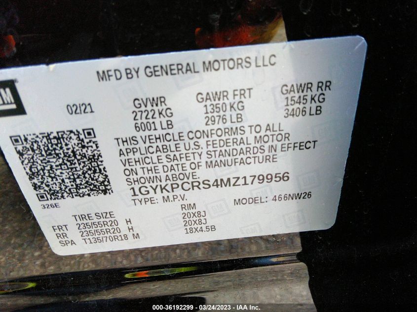 2021 CADILLAC XT6 PREMIUM LUXURY - 1GYKPCRS4MZ179956