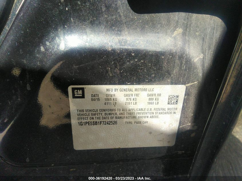 2015 CHEVROLET CRUZE LT - 1G1PE5SB1F7242526