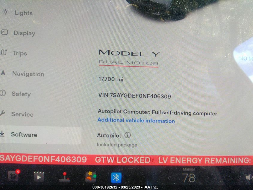 2022 TESLA MODEL Y PERFORMANCE - 7SAYGDEF0NF406309