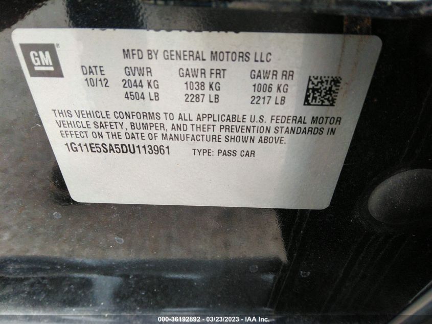2013 CHEVROLET MALIBU LT - 1G11E5SA5DU113961