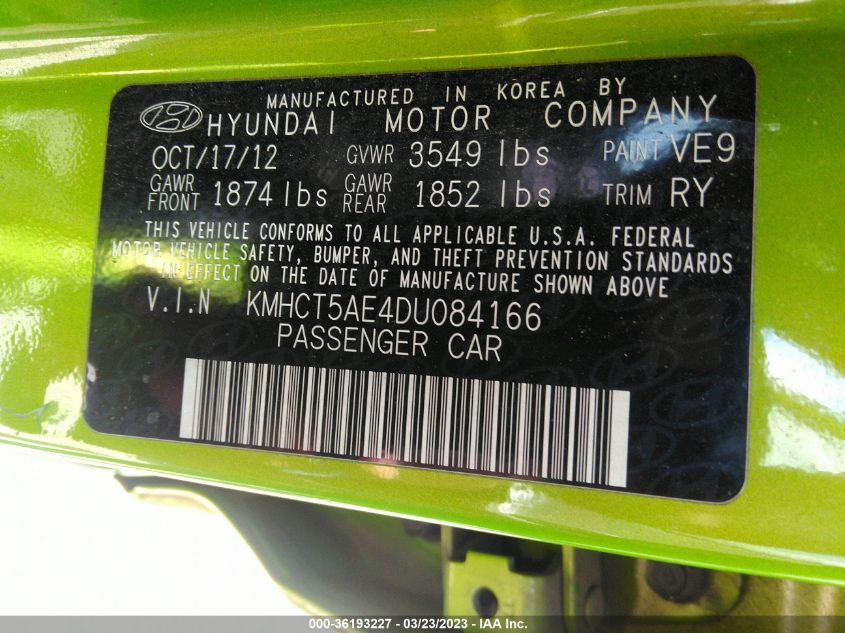 2013 HYUNDAI ACCENT GS - KMHCT5AE4DU084166