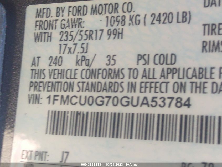 2016 FORD ESCAPE SE - 1FMCU0G70GUA53784