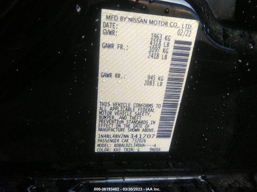 2022 NISSAN ALTIMA 2.5 S - 1N4BL4BV2NN341707