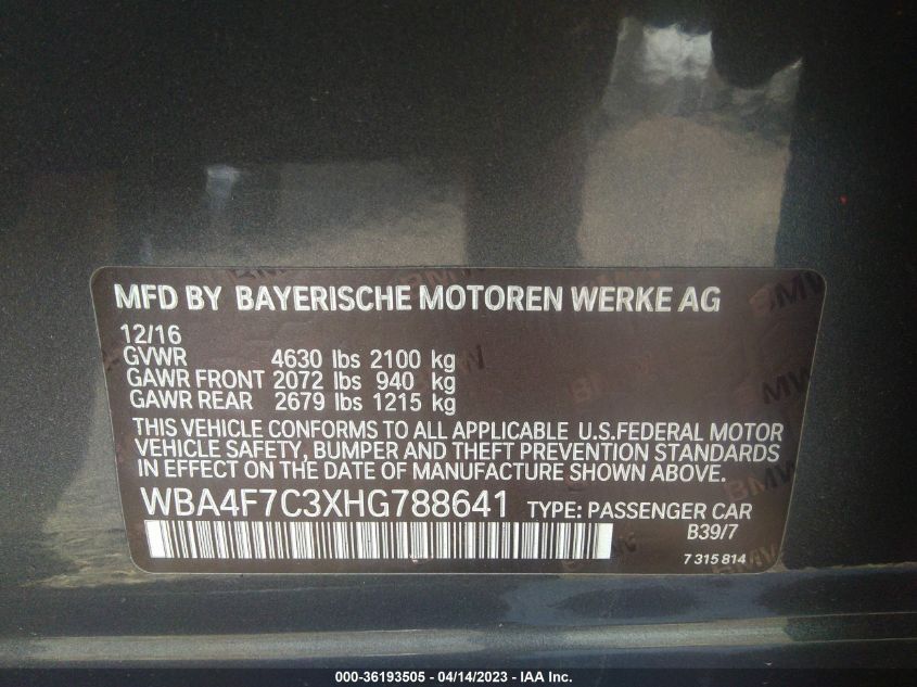2017 BMW 4 SERIES 430I - WBA4F7C3XHG788641