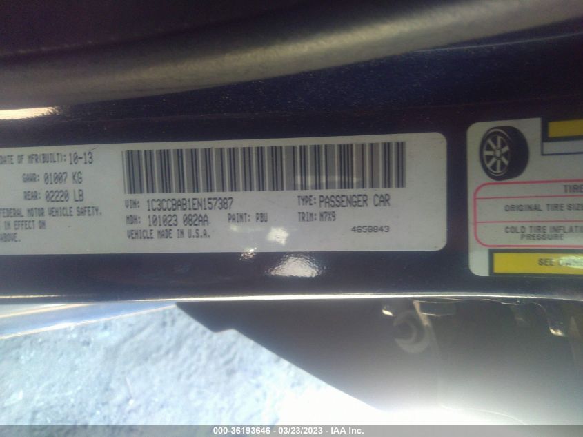 2014 CHRYSLER 200 S 1C3CACBABEN157387