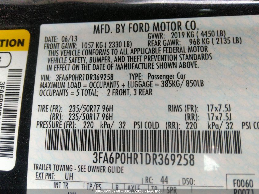 2013 FORD FUSION SE - 3FA6P0HR1DR369258