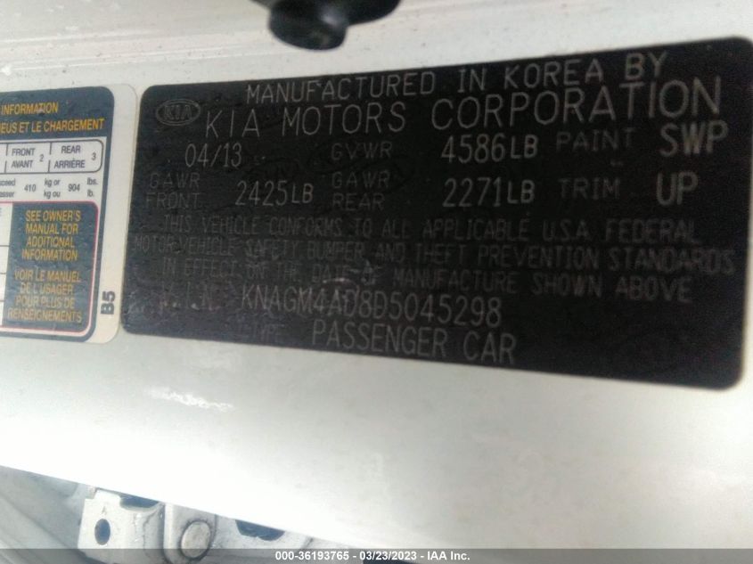 2013 KIA OPTIMA HYBRID EX - KNAGM4AD8D5045298