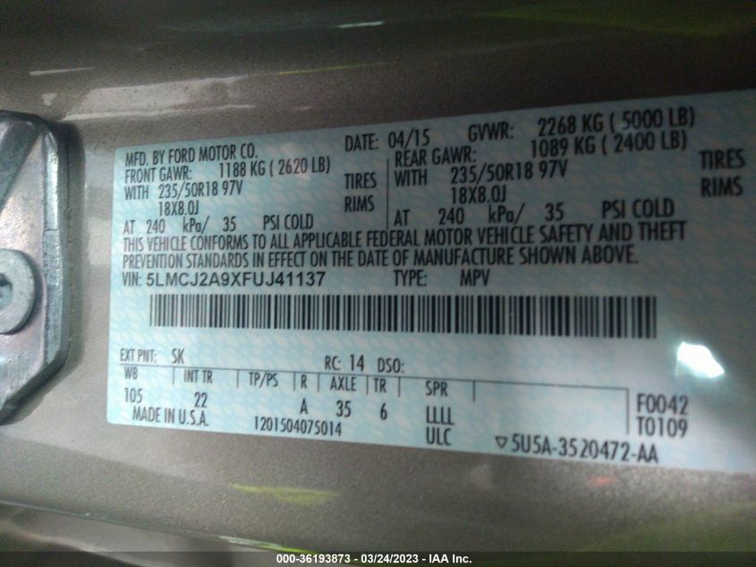2015 LINCOLN MKC - 5LMCJ2A9XFUJ41137