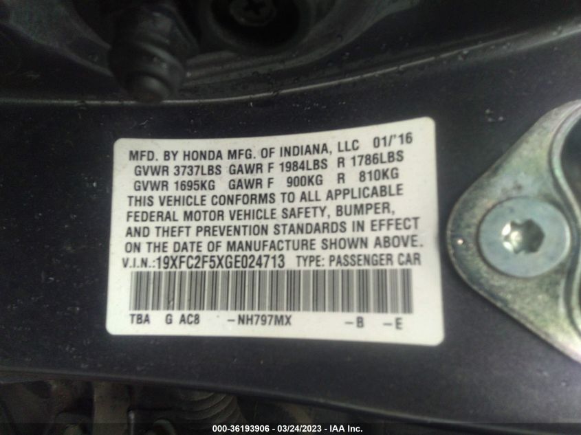 2016 HONDA CIVIC SEDAN LX - 19XFC2F5XGE024713