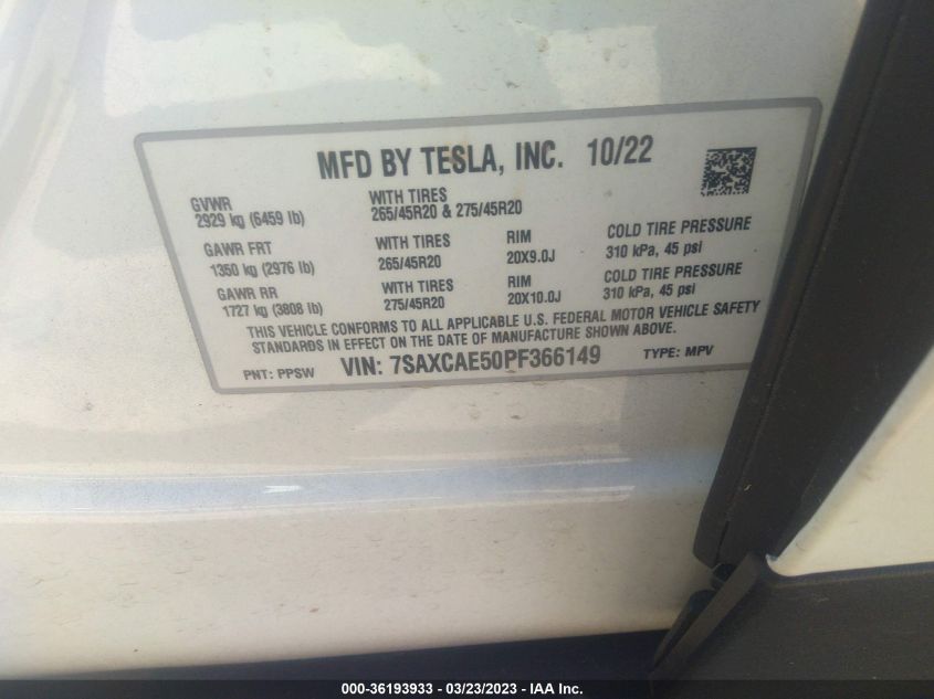 2023 TESLA MODEL X - 7SAXCAE50PF366149