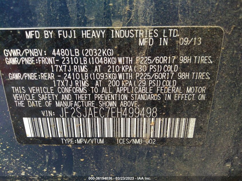2014 SUBARU FORESTER 2.5I PREMIUM - JF2SJAEC7EH499498