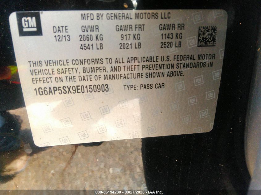 2014 CADILLAC CTS SEDAN RWD - 1G6AP5SX9E0150903