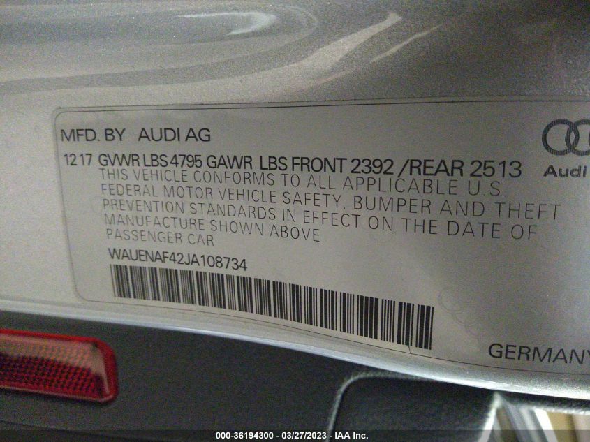 2018 AUDI A4 PREMIUM PLUS - WAUENAF42JA108734