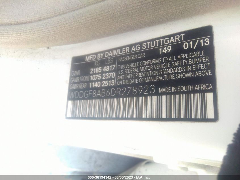2013 MERCEDES-BENZ C-CLASS C 300 - WDDGF8AB6DR278923