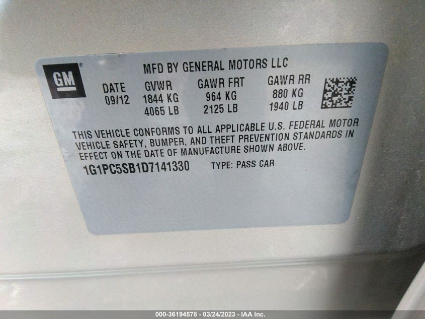 2013 CHEVROLET CRUZE 1LT - 1G1PC5SB1D7141330