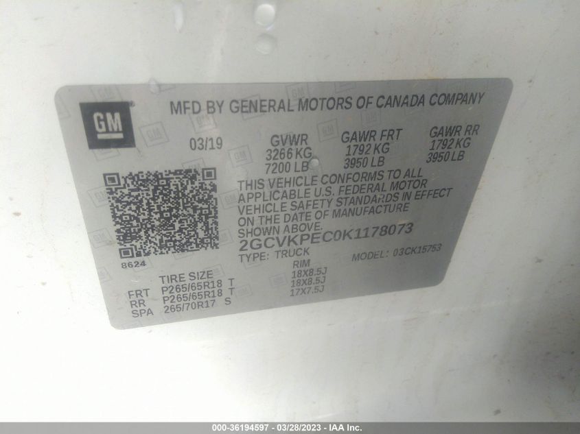 2019 CHEVROLET SILVERADO 1500 LD LT 2GCVKPEC0K1178073