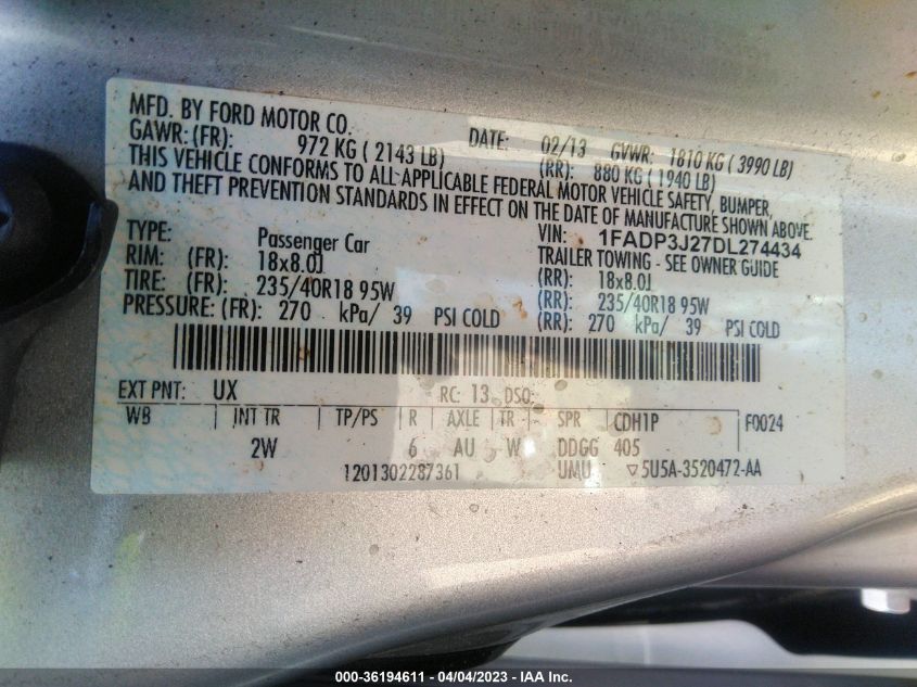 2013 FORD FOCUS TITANIUM - 1FADP3J27DL274434