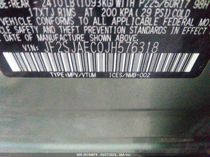 2018 SUBARU FORESTER PREMIUM - JF2SJAEC0JH576318