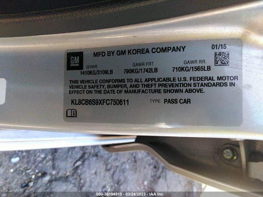 2015 CHEVROLET SPARK LS - KL8CB6S9XFC750611