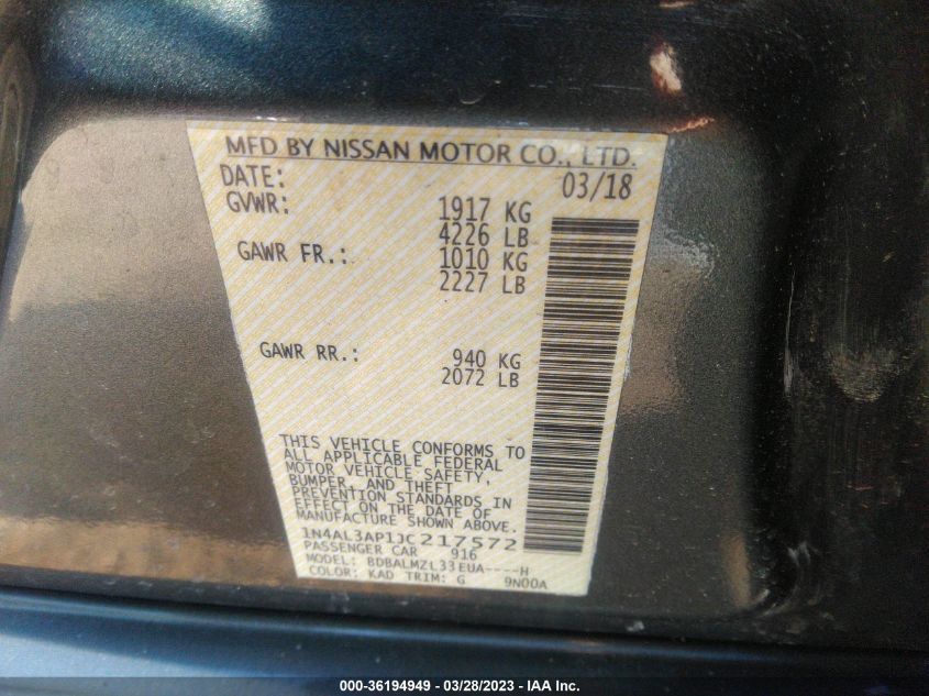 2018 NISSAN ALTIMA 2.5 SV - 1N4AL3AP1JC217572