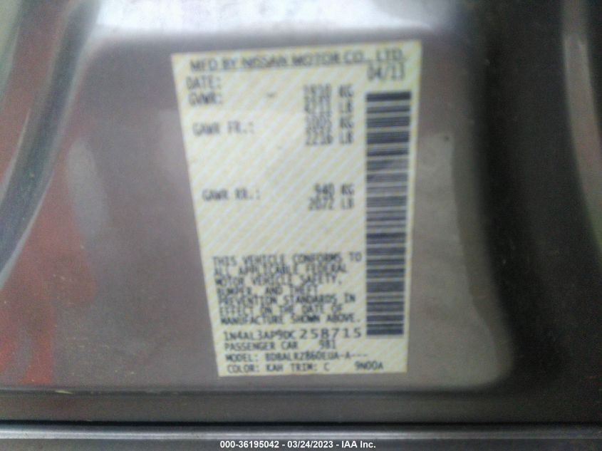 2013 NISSAN ALTIMA 2.5 S - 1N4AL3AP9DC258715