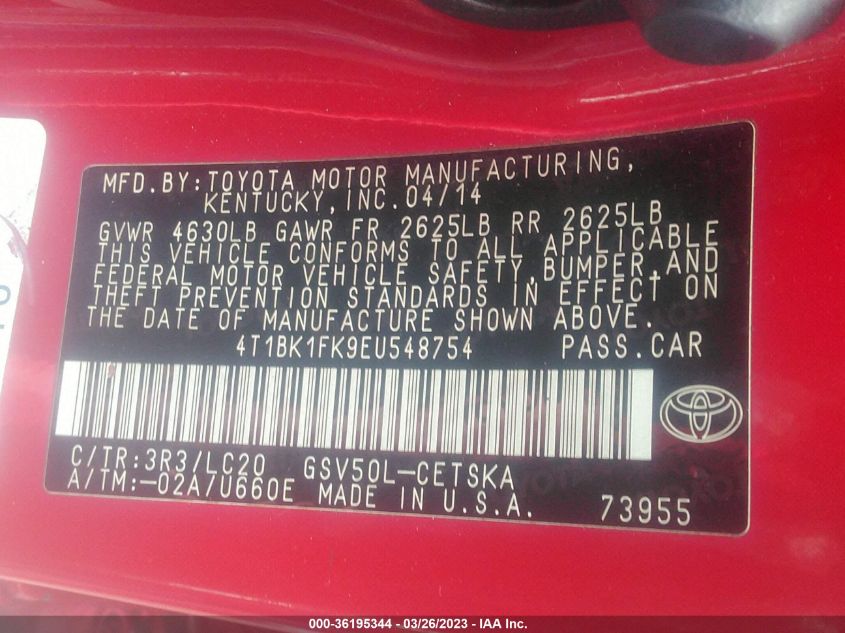 2014 TOYOTA CAMRY SE/XLE - 4T1BK1FK9EU548754