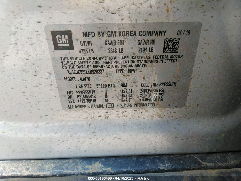 2019 BUICK ENCORE ESSENCE - KL4CJCSM2KB920337