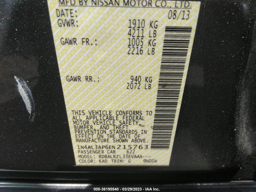2014 NISSAN ALTIMA 2.5 S - 1N4AL3AP6EN215763