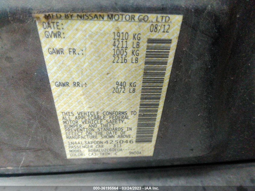2013 NISSAN ALTIMA 2.5 SV - 1N4AL3AP0DN425046