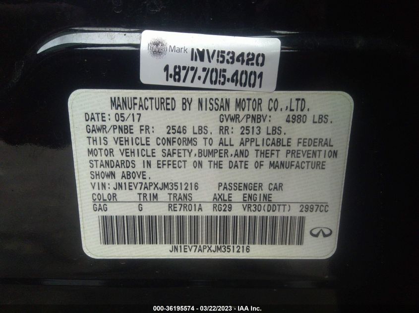2018 INFINITI Q50 3.0T LUXE - JN1EV7APXJM351216