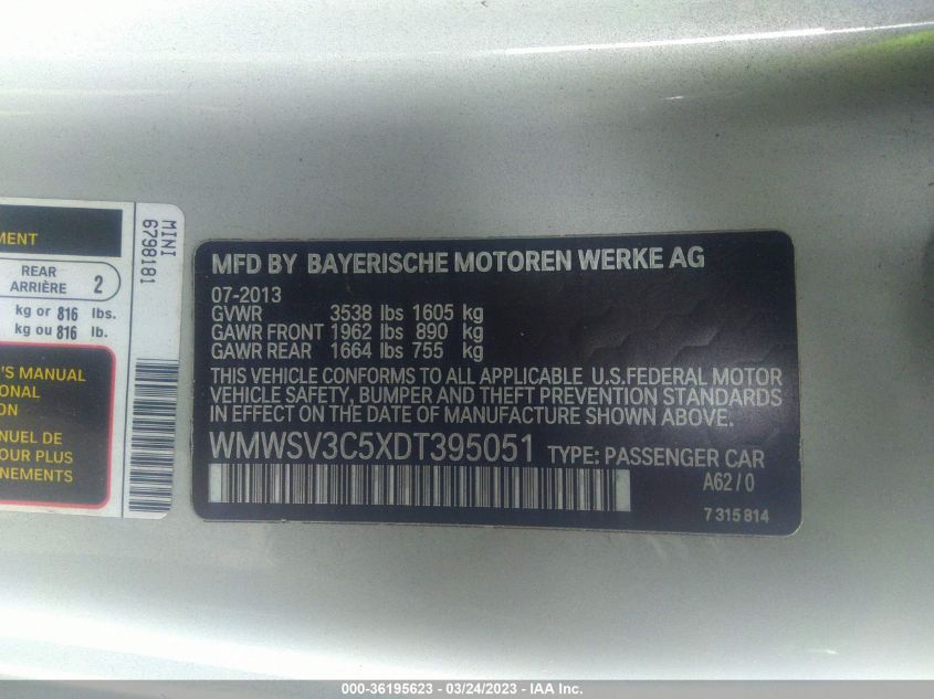 2013 MINI COOPER HARDTOP S - WMWSV3C5XDT395051