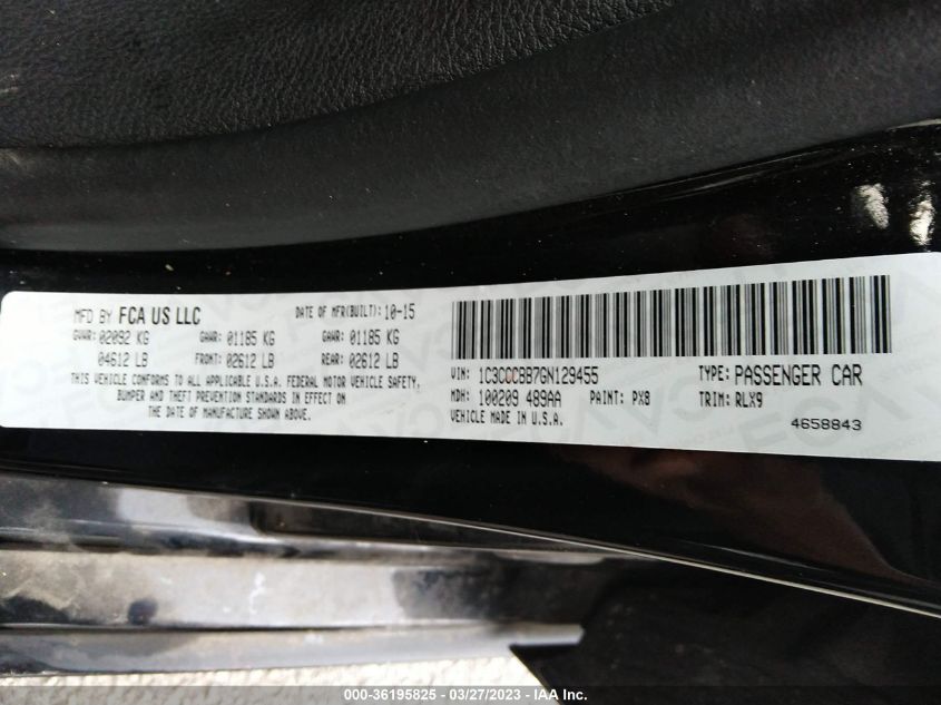2016 CHRYSLER 200 S - 1C3CCCBB7GN129455