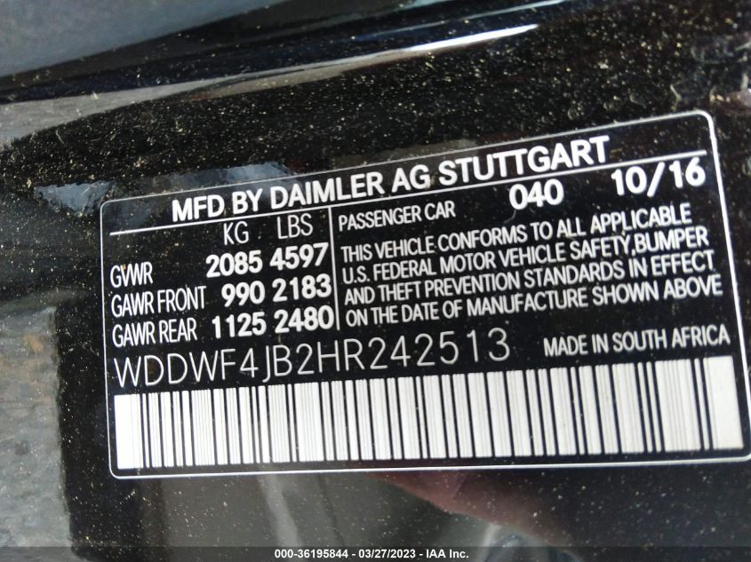 2017 MERCEDES-BENZ C 300 SPORT/LUXURY - WDDWF4JB2HR242513