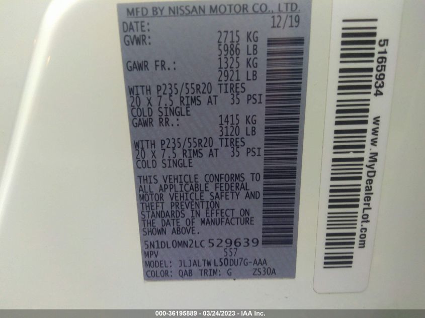 2020 INFINITI QX60 LUXE - 5N1DL0MN2LC529639