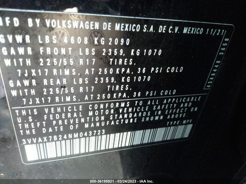 2022 VOLKSWAGEN TAOS S - 3VVAX7B24NM043723