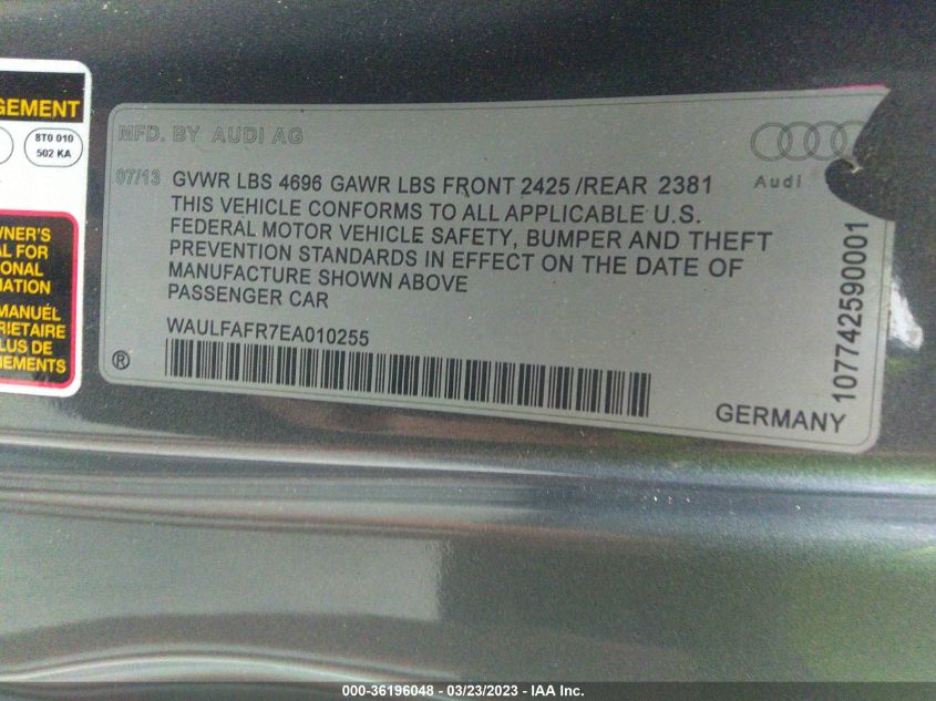 2014 AUDI A5 PREMIUM PLUS - WAULFAFR7EA010255