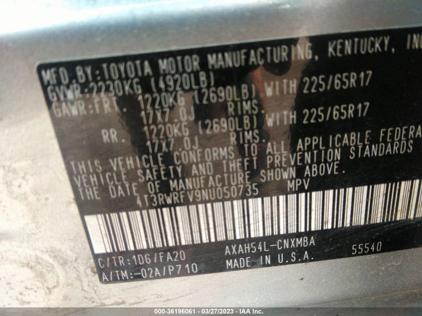 2022 TOYOTA RAV4 HYBRID XLE - 4T3RWRFV9NU050735
