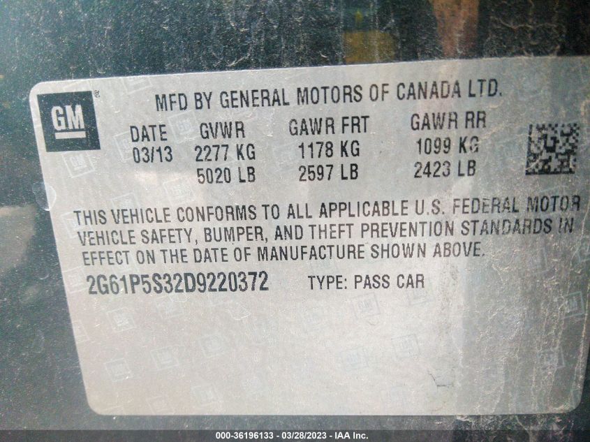 2013 CADILLAC XTS LUXURY - 2G61P5S32D9220372