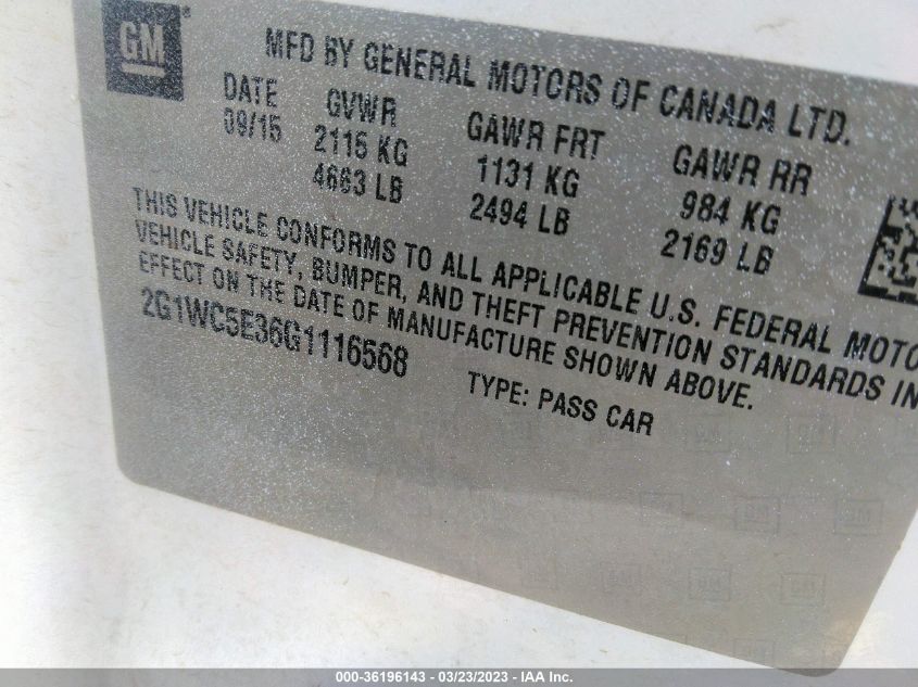 2016 CHEVROLET IMPALA LIMITED LTZ - 2G1WC5E36G1116568