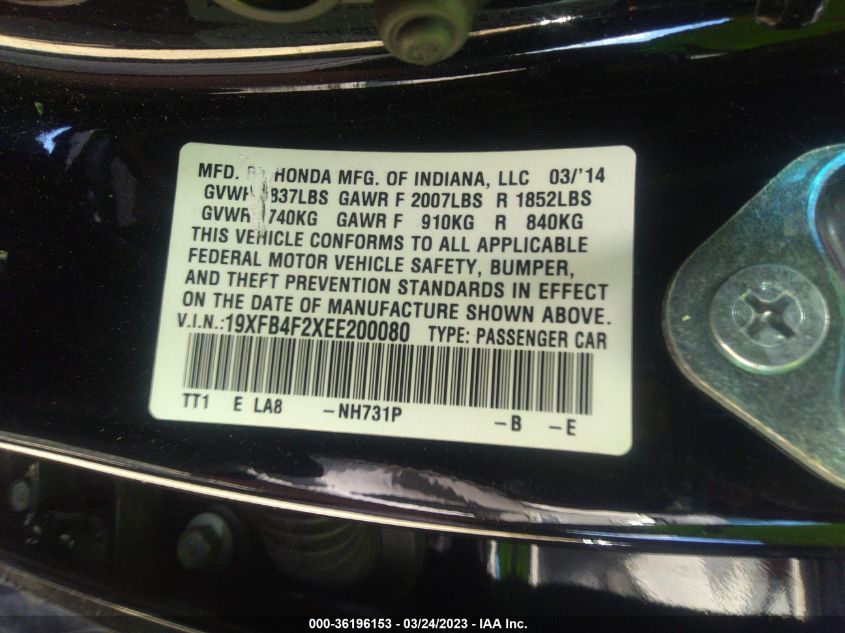 2014 HONDA CIVIC HYBRID - 19XFB4F2XEE200080