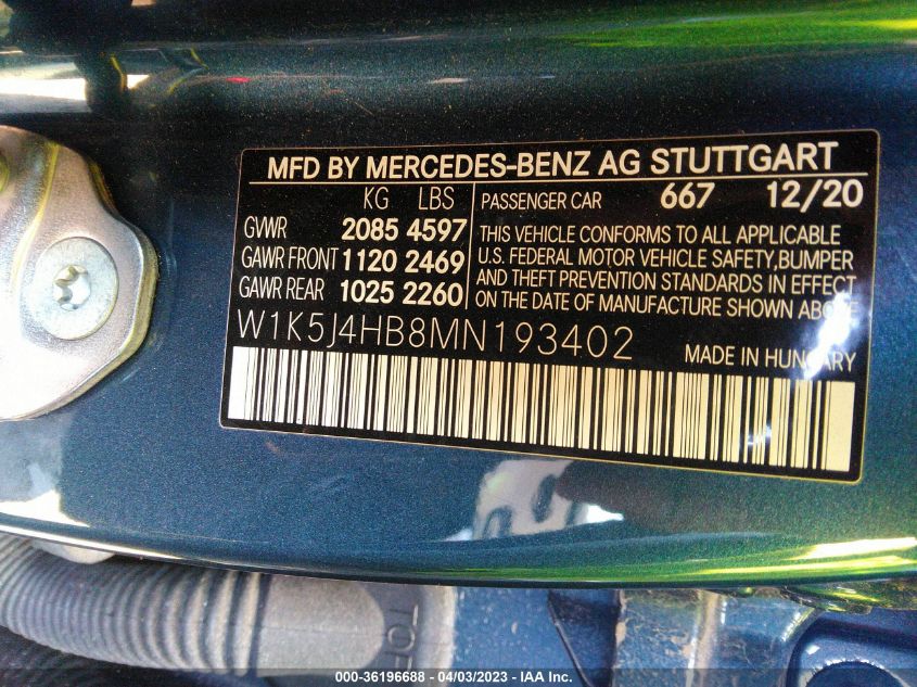 2021 MERCEDES-BENZ CLA 250 - W1K5J4HB8MN193402