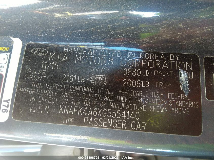 2016 KIA FORTE LX - KNAFK4A6XG5554140
