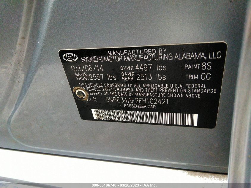 2015 HYUNDAI SONATA 2.4L SPORT - 5NPE34AF2FH102421