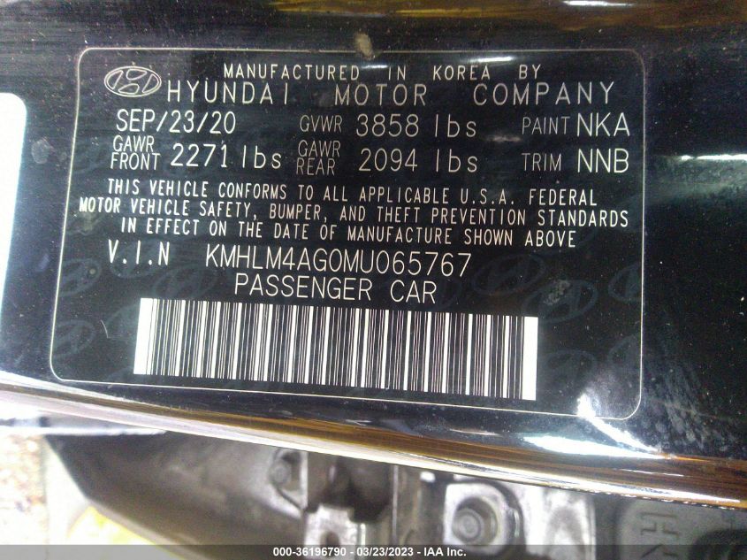 2021 HYUNDAI ELANTRA SEL - KMHLM4AG0MU065767