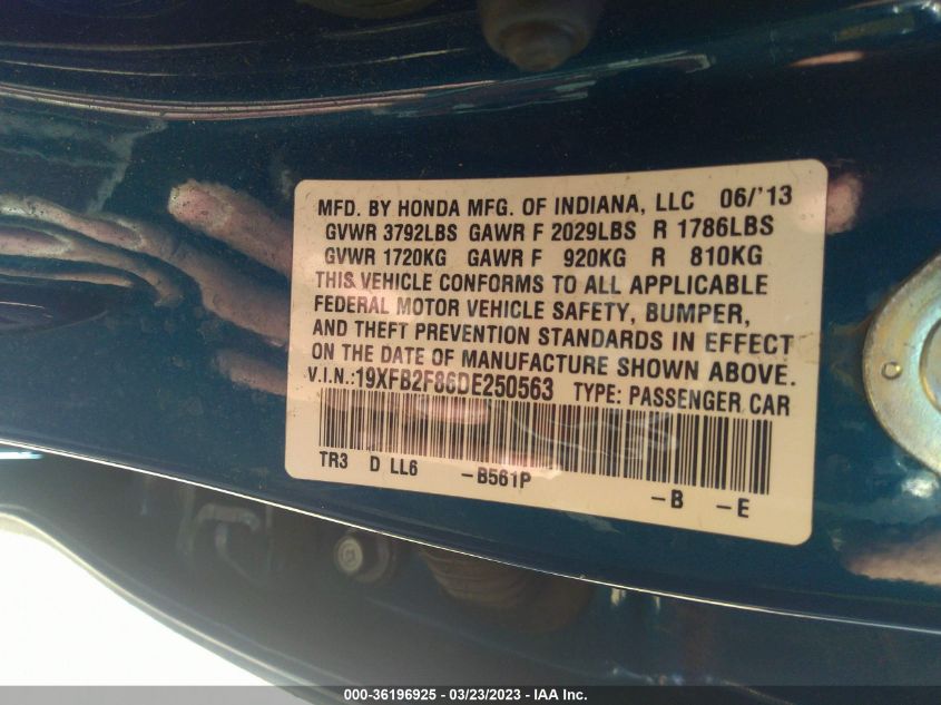2013 HONDA CIVIC SDN EX - 19XFB2F86DE250563